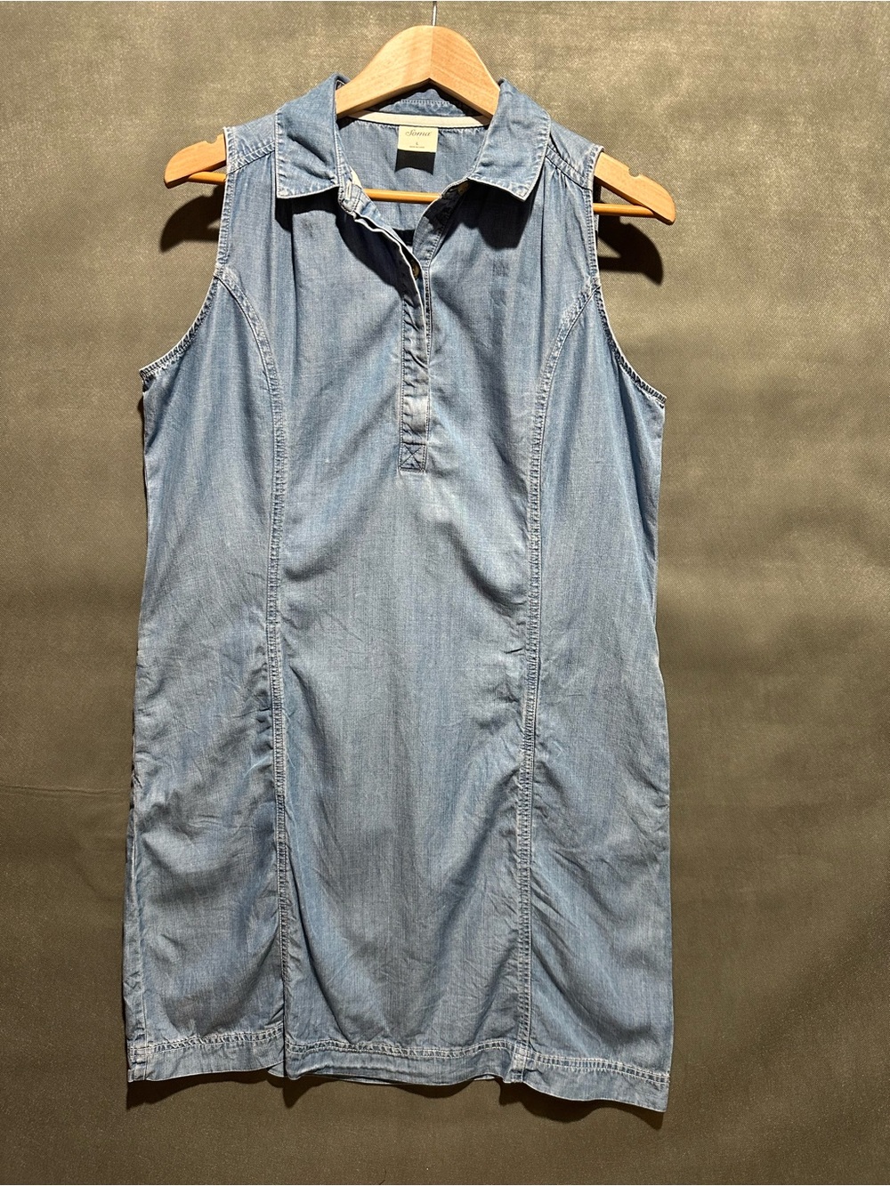 Soma 100% Tencel Lyocell Sleeveless Denim Blue Shirt Dress Large Pockets- Sz L